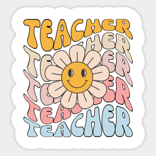 Retro Teacher Daisy Colorful - Elementary School Teacher Sticker